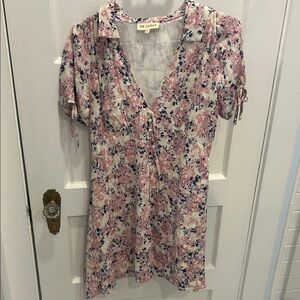 En Creme Pink and Blue Floral Blouse